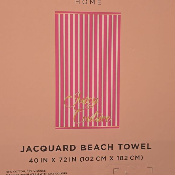 Juicy Couture Home Signature Logo Striped Oversized Jacquard Beach Towel - Picture 4 of 6